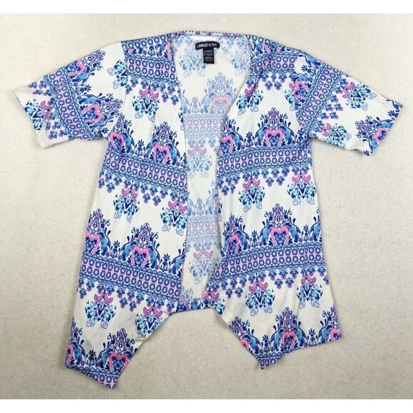 LIMITED TOO GIRLS WHITE BLUE PINK PRINT SHORT SLEEVE STRETCH KNIT TOP - M 10/12 - Picture 2 of 7